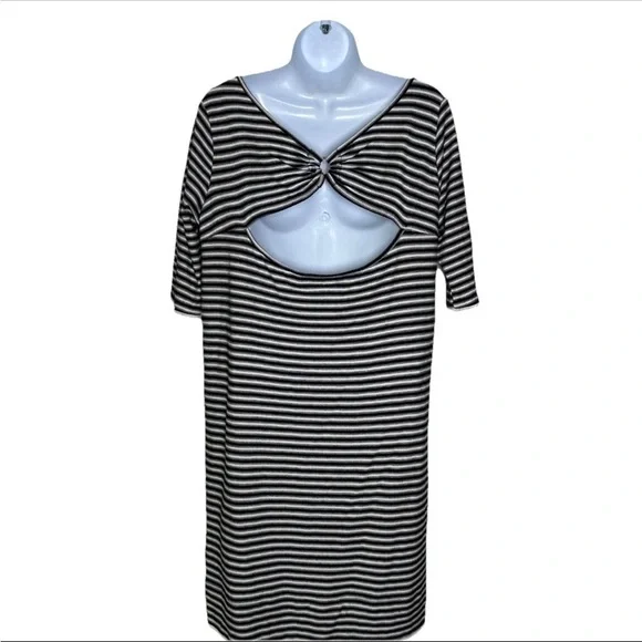Free People Women’s Frenchie T-Shirt Dress Medium Half Sleeve Striped Cut Out - Picture 4 of 13